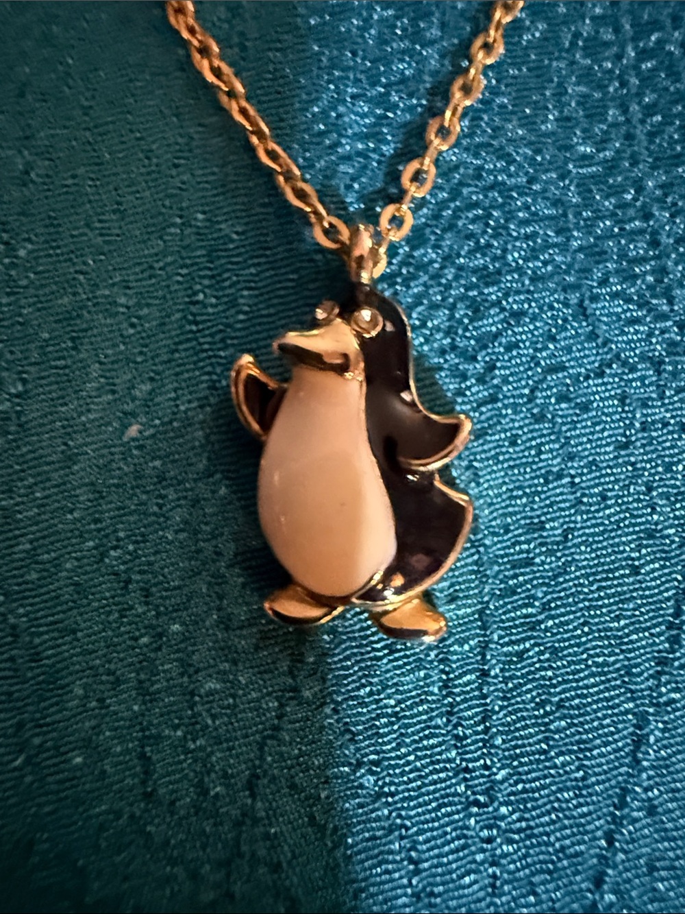 Gold Tone Penguin Pendant Necklace in Black and Cream - Brand Unbranded